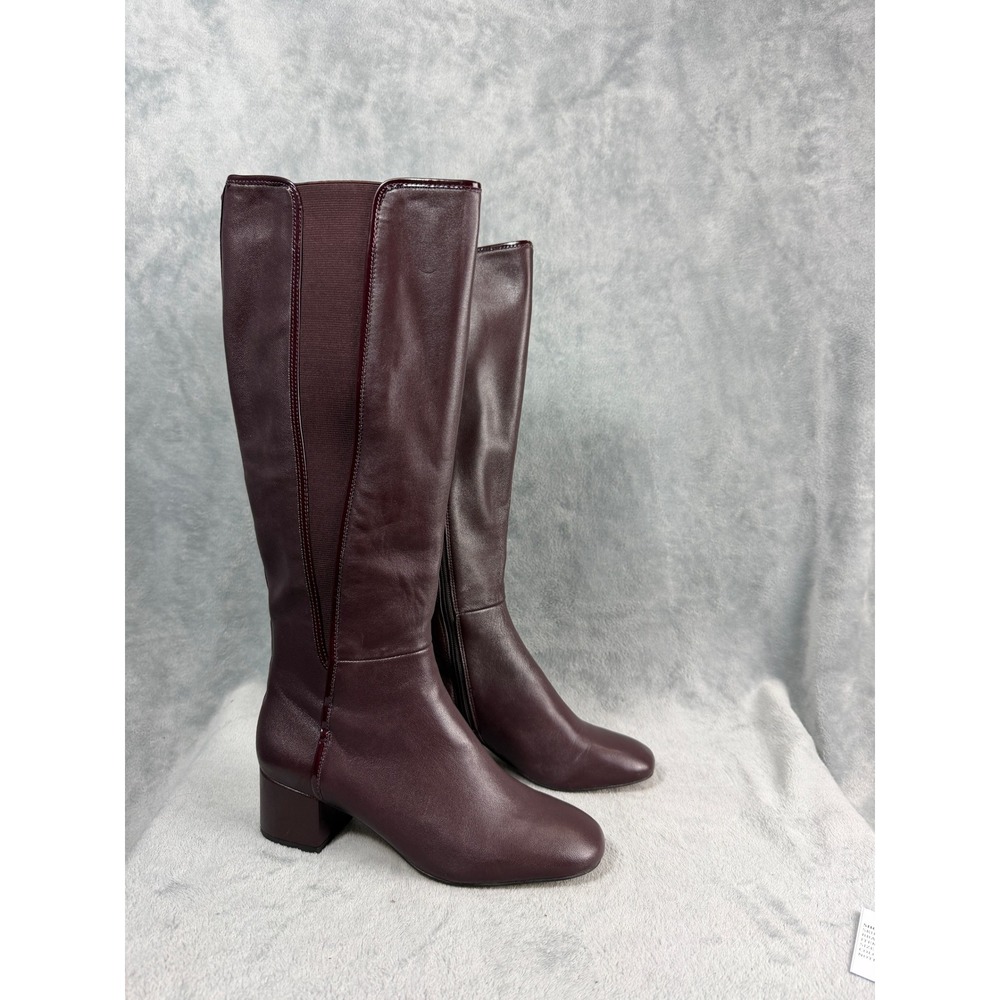Donald Pliner Womens 9 Burgundy Leather Tall Boots Camille Block Heel Siren